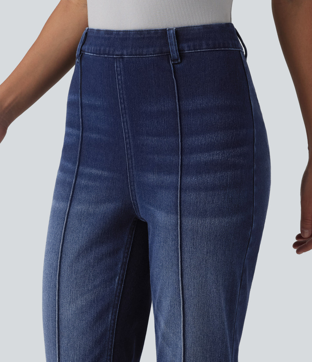High Waisted Work Bootcut Jeans with Pockets — Inkling Blue Denim — view 4