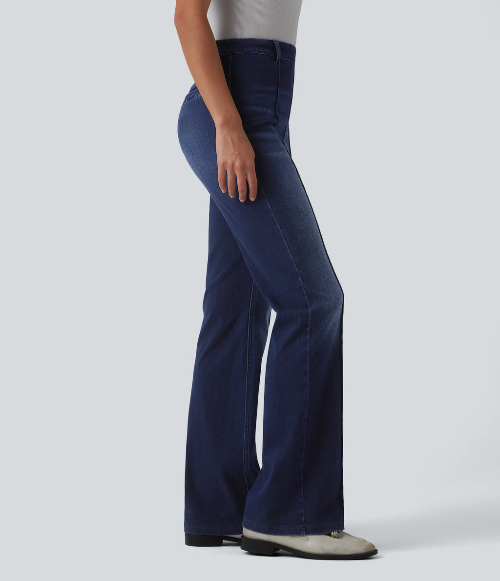 High Waisted Work Bootcut Jeans with Pockets — Inkling Blue Denim — view 3