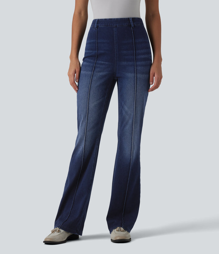 High Waisted Work Bootcut Jeans with Pockets — Inkling Blue Denim — view 1