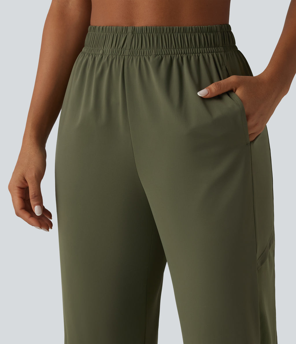 High Waisted Contrast Mesh InstantCool Workout Joggers with Pockets-UPF50+ — Grass Grey Green — view 4