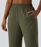 High Waisted Contrast Mesh InstantCool Workout Joggers with Pockets-UPF50+ — Grass Grey Green — view 4