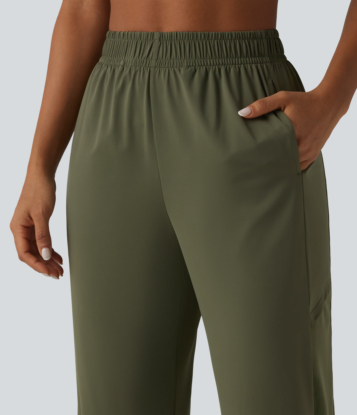 High Waisted Contrast Mesh InstantCool Workout Joggers with Pockets-UPF50+ — Grass Grey Green — view 4