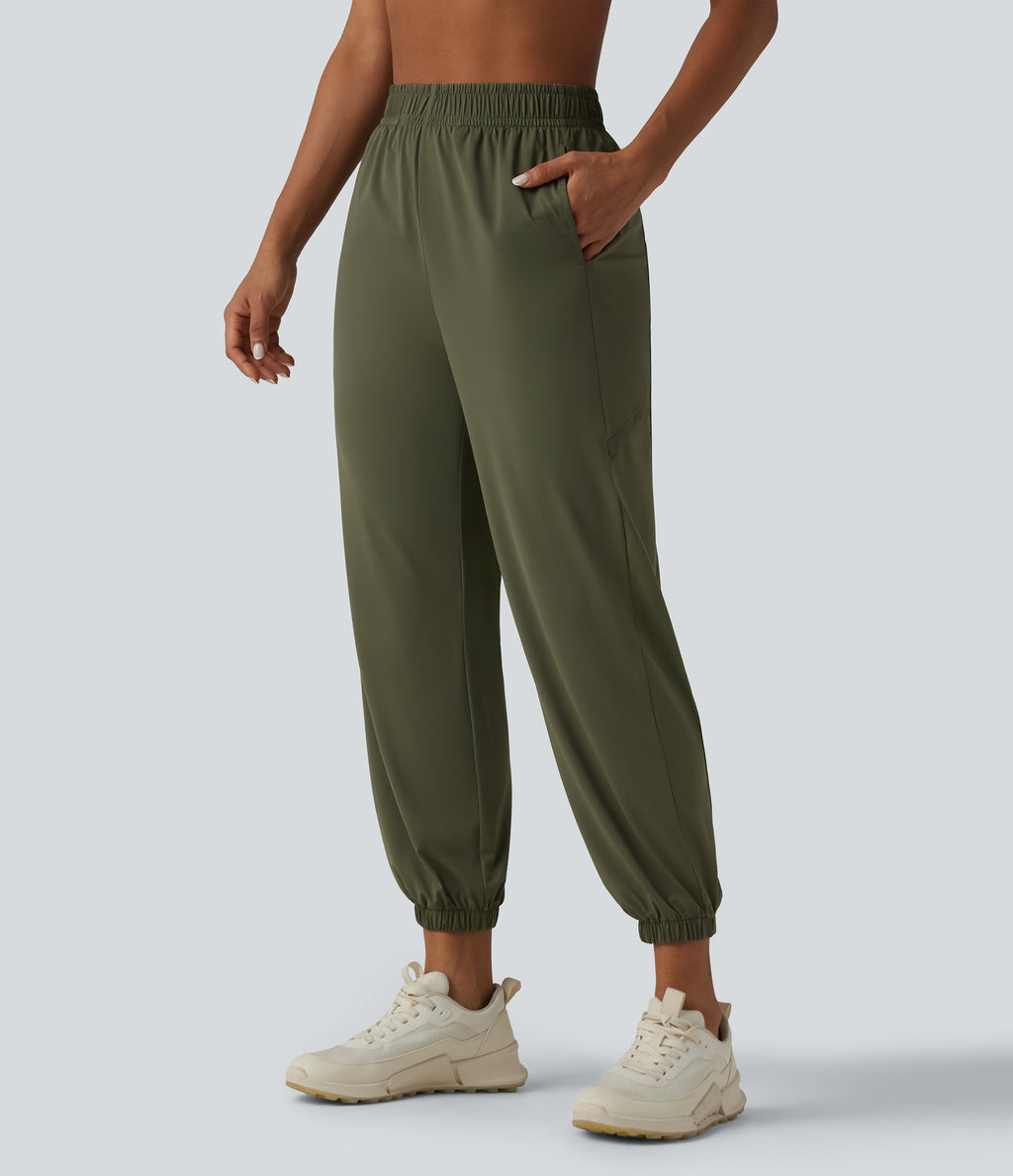 High Waisted Contrast Mesh InstantCool Workout Joggers with Pockets-UPF50+ — Grass Grey Green — view 2