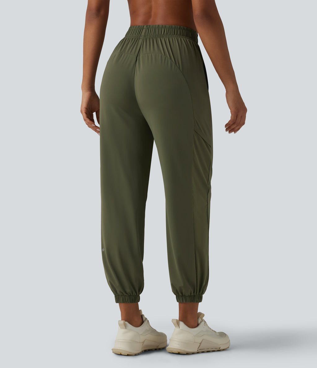 High Waisted Contrast Mesh InstantCool Workout Joggers with Pockets-UPF50+ — Grass Grey Green — view 3