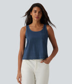 U Neck Denim Casual Tank Top with Pocket — Tide Blue Denim — view 3