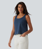 U Neck Denim Casual Tank Top with Pocket — Tide Blue Denim — view 1