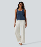 U Neck Denim Casual Tank Top with Pocket — Tide Blue Denim — view 5
