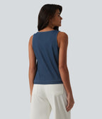 U Neck Denim Casual Tank Top with Pocket — Tide Blue Denim — view 2