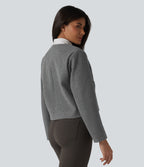 Round Neck Button Fly Work Jacket with Pockets — Darl Gray Floral Yarn — view 2