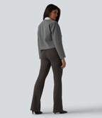 Round Neck Button Fly Work Jacket with Pockets — Darl Gray Floral Yarn — view 7