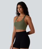 Low Support Backless Adjustable Straps U-Neck Built-in Bra Yoga Sports Bra B-D Cups — Grass Grey Green — view 3