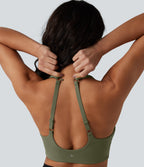 Low Support Backless Adjustable Straps U-Neck Built-in Bra Yoga Sports Bra B-D Cups — Grass Grey Green — view 5