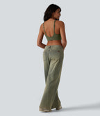 Low Support Backless Adjustable Straps U-Neck Built-in Bra Yoga Sports Bra B-D Cups — Grass Grey Green — view 8