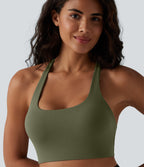 Low Support Backless Adjustable Straps U-Neck Built-in Bra Yoga Sports Bra B-D Cups — Grass Grey Green — view 6