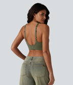 Low Support Backless Adjustable Straps U-Neck Built-in Bra Yoga Sports Bra B-D Cups — Grass Grey Green — view 4
