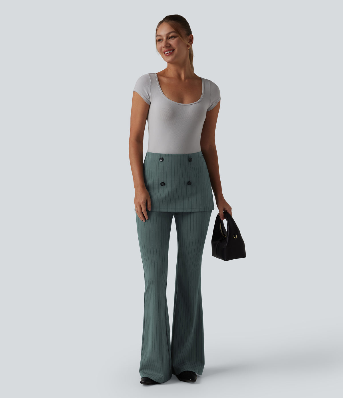 High Waisted Stripe InstantCool Flare Work Trousers — Cloud Shadow — view 6