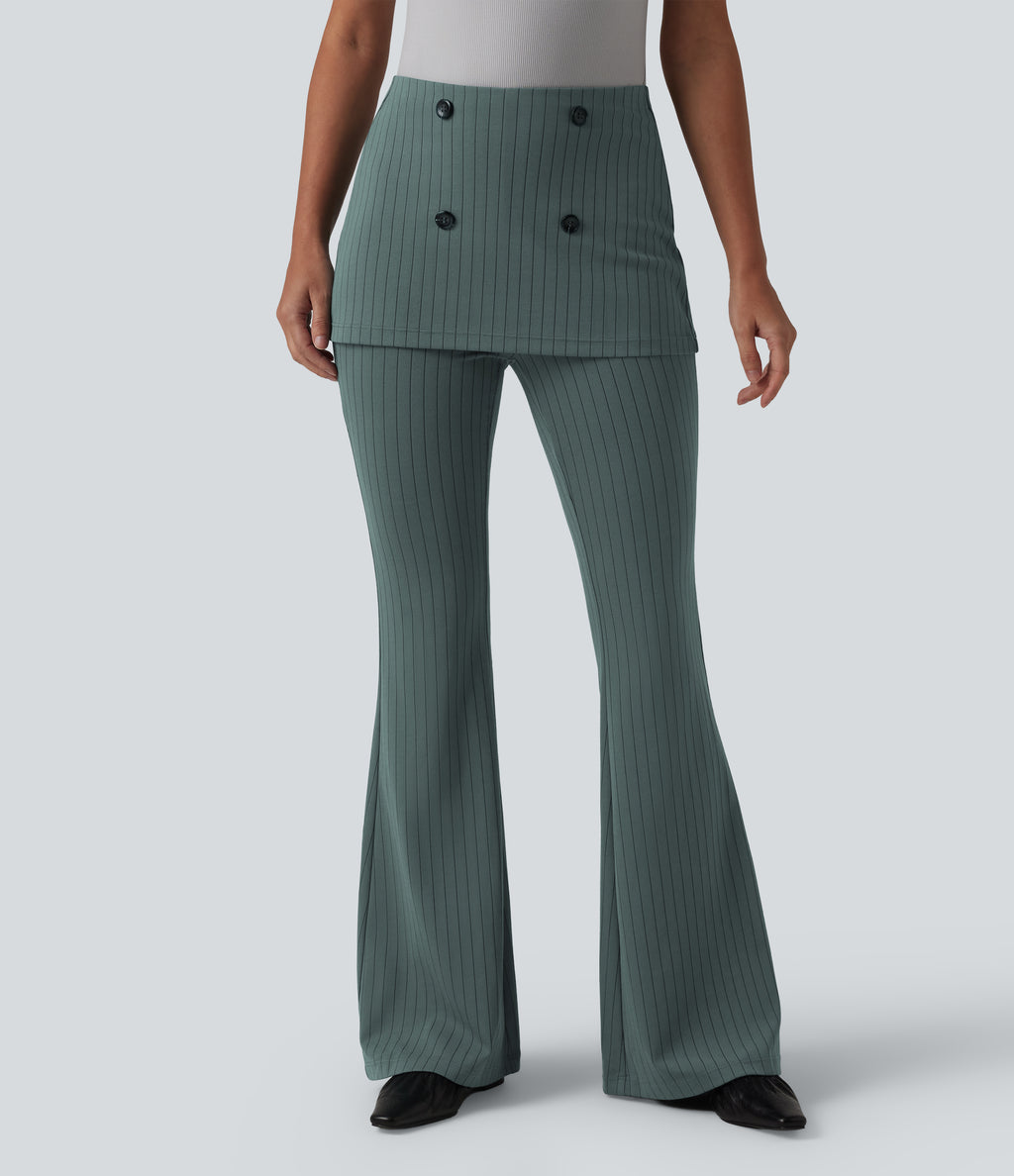 High Waisted Stripe InstantCool Flare Work Trousers — Cloud Shadow — view 3