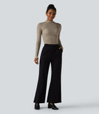 Mock-neck Long Sleeve Ruched Wool-Blend Work Top — Ephedra Ash — view 6