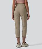High Waisted Drawstring Ruched Running Cropped Joggers with Pockets — Silver Mink — view 2