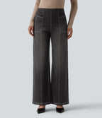 High Waisted Tummy Control Casual Wide Leg Jeans with Pockets — Phantom Denim — view 3
