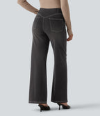High Waisted Tummy Control Casual Wide Leg Jeans with Pockets — Phantom Denim — view 2
