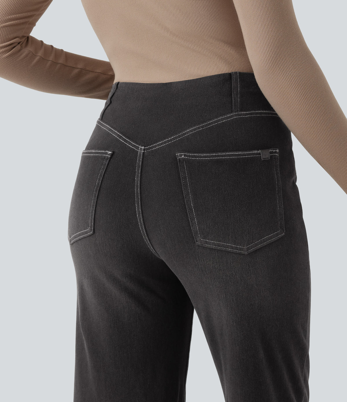 High Waisted Tummy Control Casual Wide Leg Jeans with Pockets — Phantom Denim — view 5