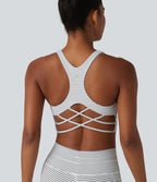 Light Support Racerback Crisscross Stripes Built-in Bra Yoga Sports Bra — Zebra Ripple — view 1