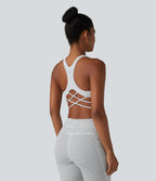 Light Support Racerback Crisscross Stripes Built-in Bra Yoga Sports Bra — Zebra Ripple — view 4