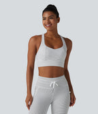 Light Support Racerback Crisscross Stripes Built-in Bra Yoga Sports Bra — Zebra Ripple — view 2