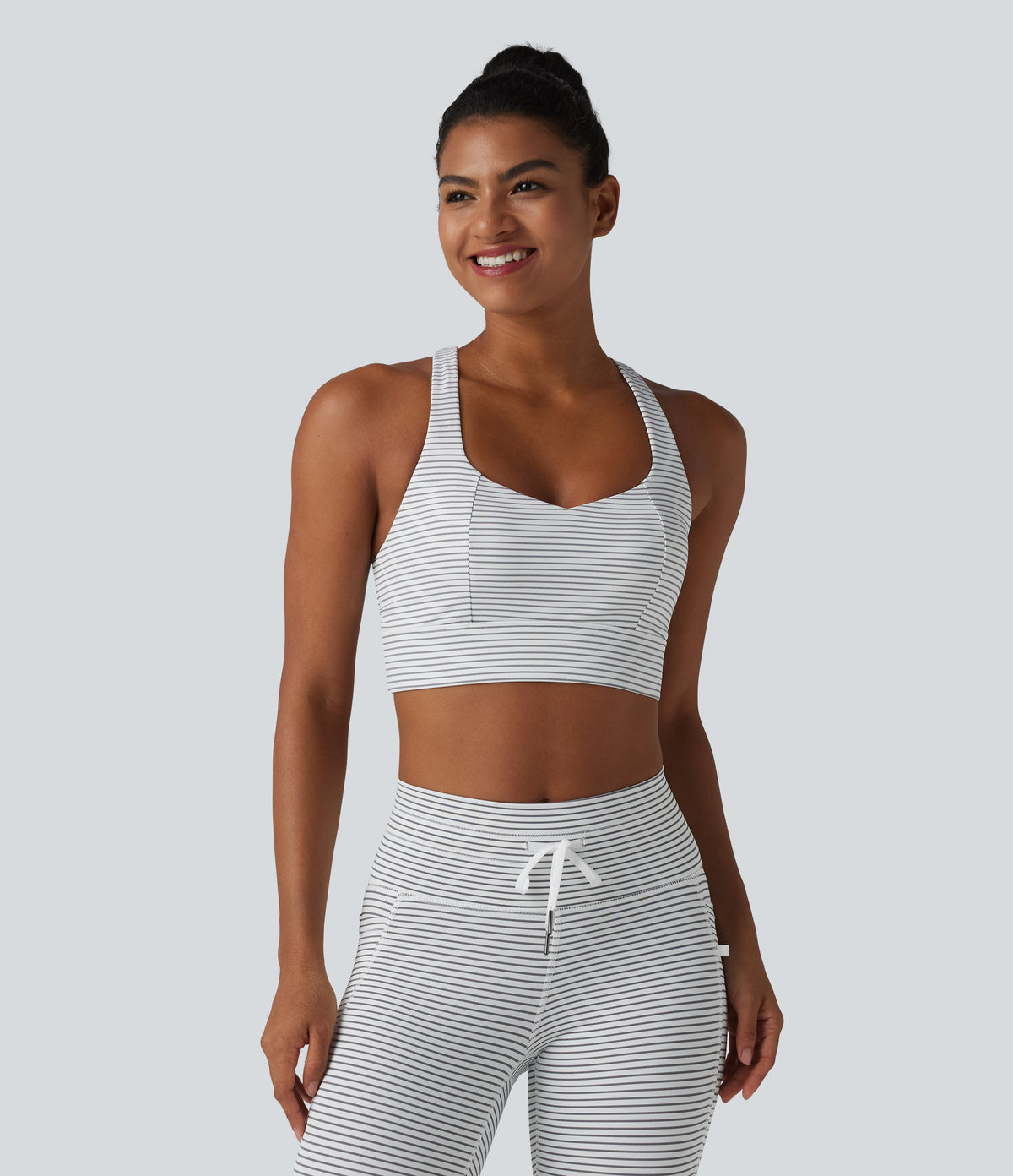 Light Support Racerback Crisscross Stripes Built-in Bra Yoga Sports Bra — Zebra Ripple — view 2