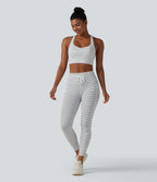 Light Support Racerback Crisscross Stripes Built-in Bra Yoga Sports Bra — Zebra Ripple — view 6