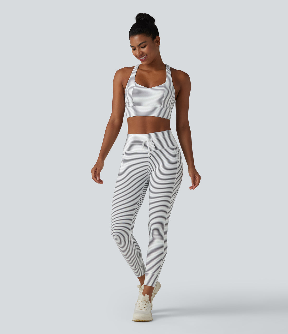 Light Support Racerback Crisscross Stripes Built-in Bra Yoga Sports Bra — Zebra Ripple — view 6
