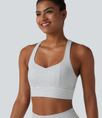 Light Support Racerback Crisscross Stripes Built-in Bra Yoga Sports Bra — Zebra Ripple — view 5