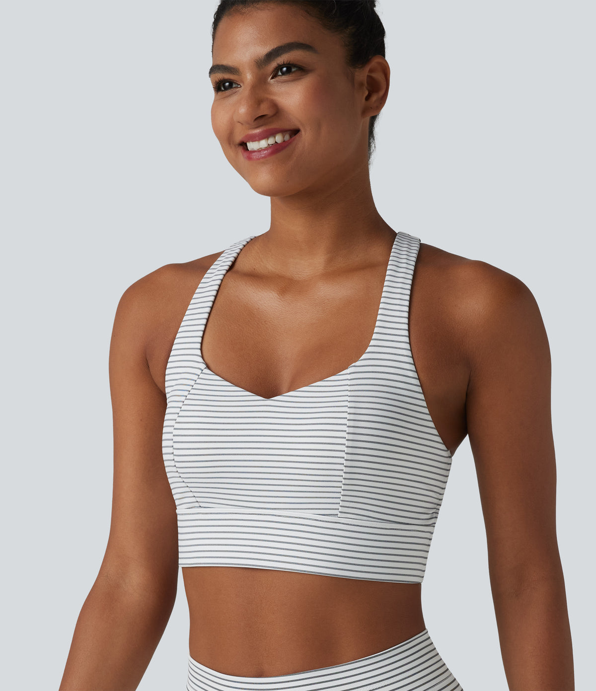 Light Support Racerback Crisscross Stripes Built-in Bra Yoga Sports Bra — Zebra Ripple — view 5