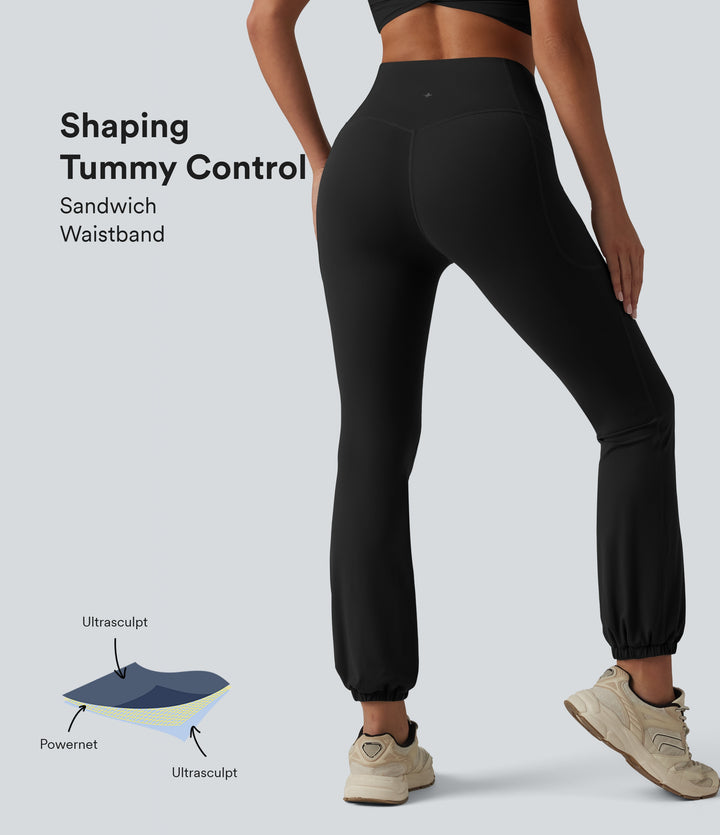 High Waisted Tummy Control Yoga Balloon Joggers with Pockets — Black — view 1