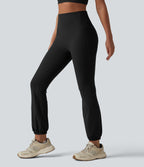 High Waisted Tummy Control Yoga Balloon Joggers with Pockets — Black — view 3