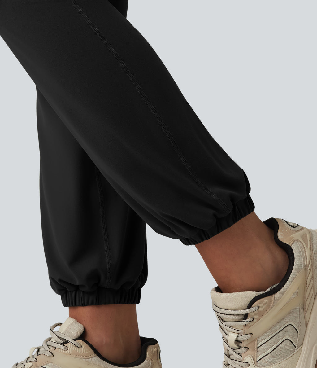 High Waisted Tummy Control Yoga Balloon Joggers with Pockets — Black — view 6