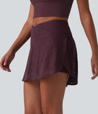 Crossover High Waisted 2-in-1 Lace Mini Dance Skirt with Pockets — Fig — view 4