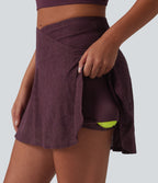Crossover High Waisted 2-in-1 Lace Mini Dance Skirt with Pockets — Fig — view 5