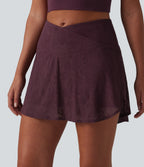 Crossover High Waisted 2-in-1 Lace Mini Dance Skirt with Pockets — Fig — view 6