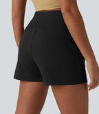 High Waisted Pleated Work Shorts with Pockets — Black — view 5