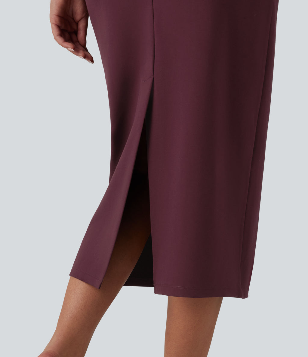 Off Shoulder Short Sleeve Bodycon Midi Dress — Deep Crimson — view 7