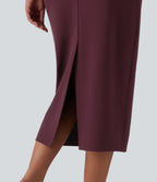 Off Shoulder Short Sleeve Bodycon Midi Dress — Deep Crimson — view 7