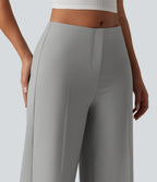 Low Rise Wide Leg Work Tailored Trousers with Pockets — Drizzle — view 5