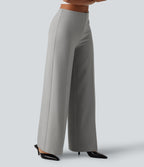 Low Rise Wide Leg Work Tailored Trousers with Pockets — Drizzle — view 3