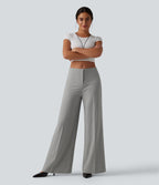 Low Rise Wide Leg Work Tailored Trousers with Pockets — Drizzle — view 1