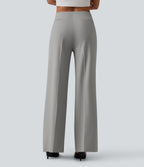 Low Rise Wide Leg Work Tailored Trousers with Pockets — Drizzle — view 2