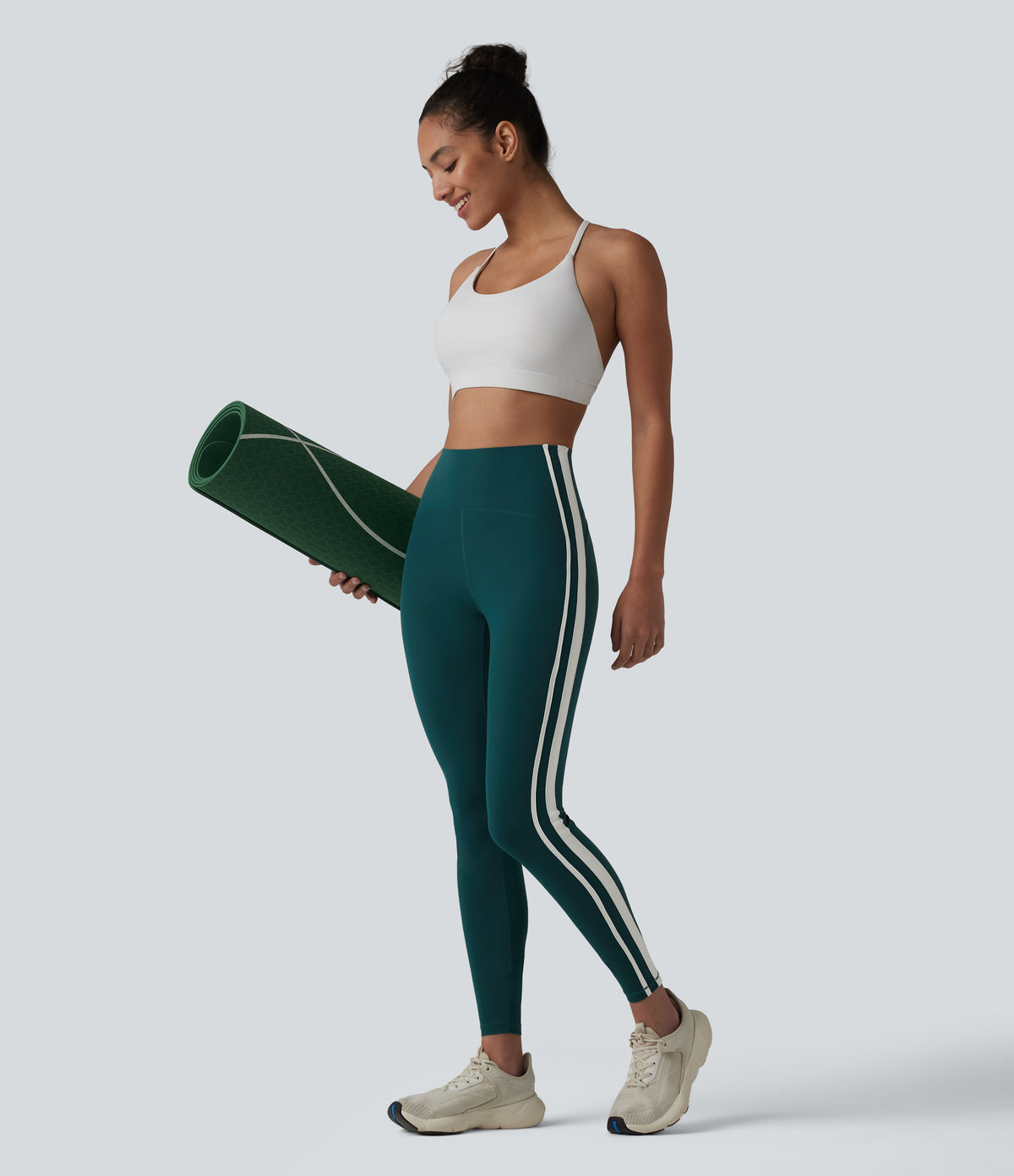 High-waisted Tummy Control Side Stripe Yoga 7/8 Leggings — June Bug — view 7