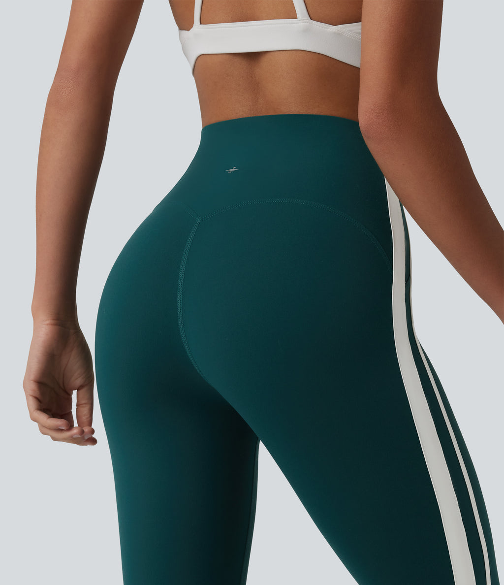 High-waisted Tummy Control Side Stripe Yoga 7/8 Leggings — June Bug — view 6