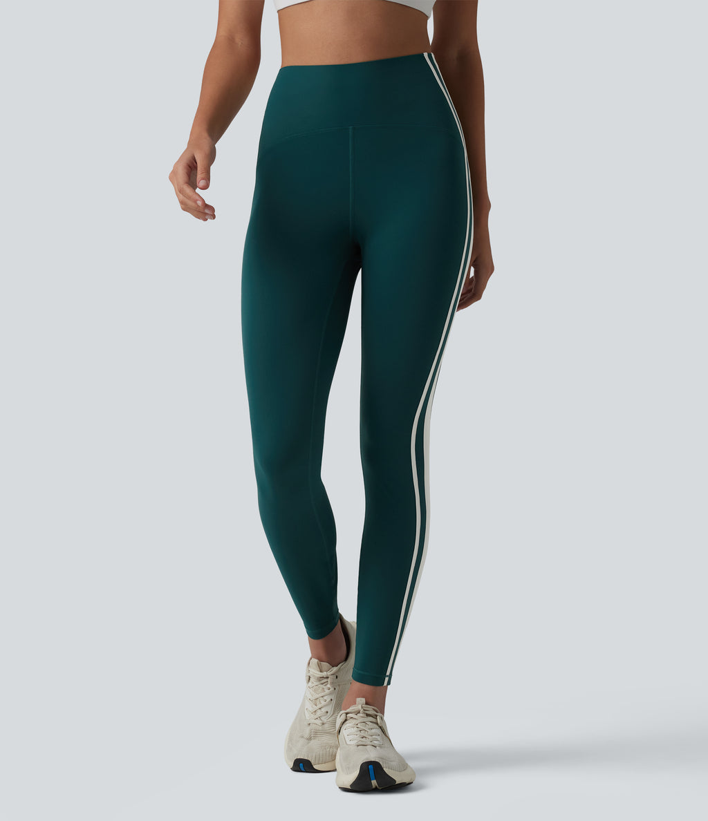 High-waisted Tummy Control Side Stripe Yoga 7/8 Leggings — June Bug — view 3